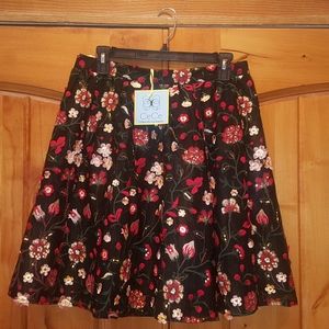 CeCe Black Floral Skirt Size 8